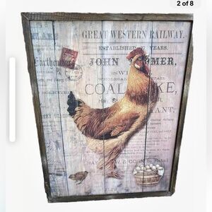 Eastown corp wood Farm Picture Country Rustic Chicken Rooster Flaw